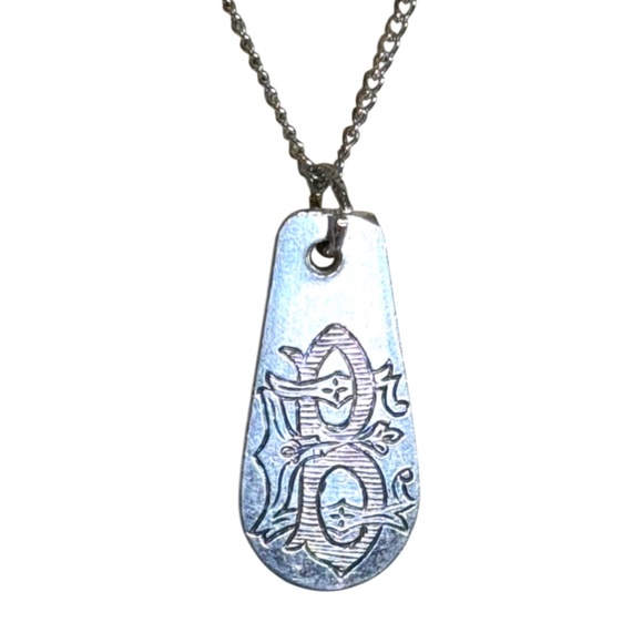 Vintage Silver Spoon Monogrammed Letter B Artisan Pendant with 925 Rope Necklace